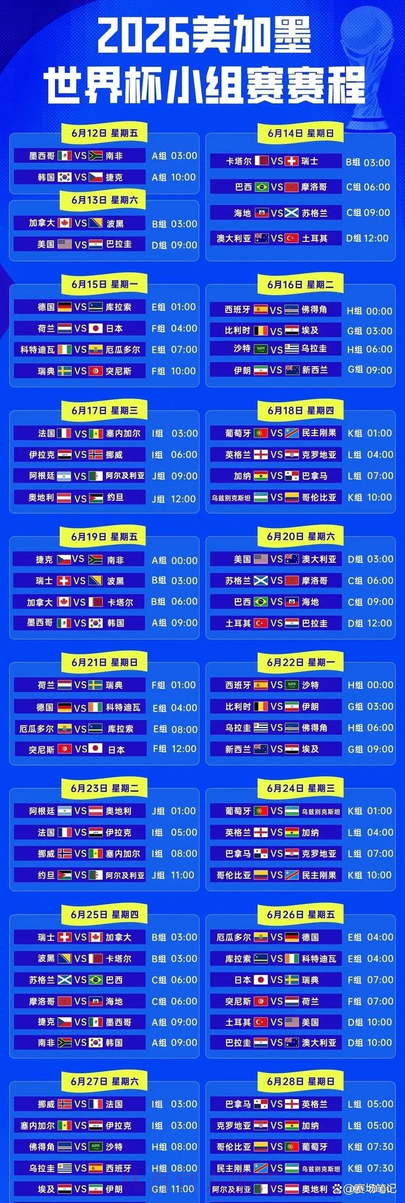 最新更新!2026世界杯赛程安排披露 最新更新!2026世界杯赛程安排披露